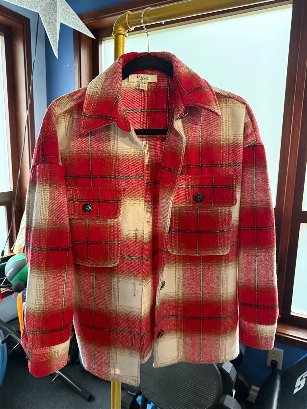 Red & Cream Plaid Lightweight Shirt Jacket